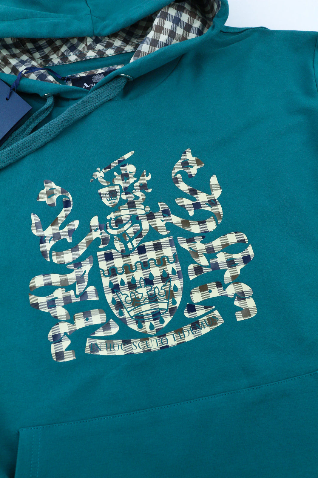 AQUASCUTUM FCIA11 Men Hoodie M Dark Green Kangaroo Hooded Pullover Straps Logo