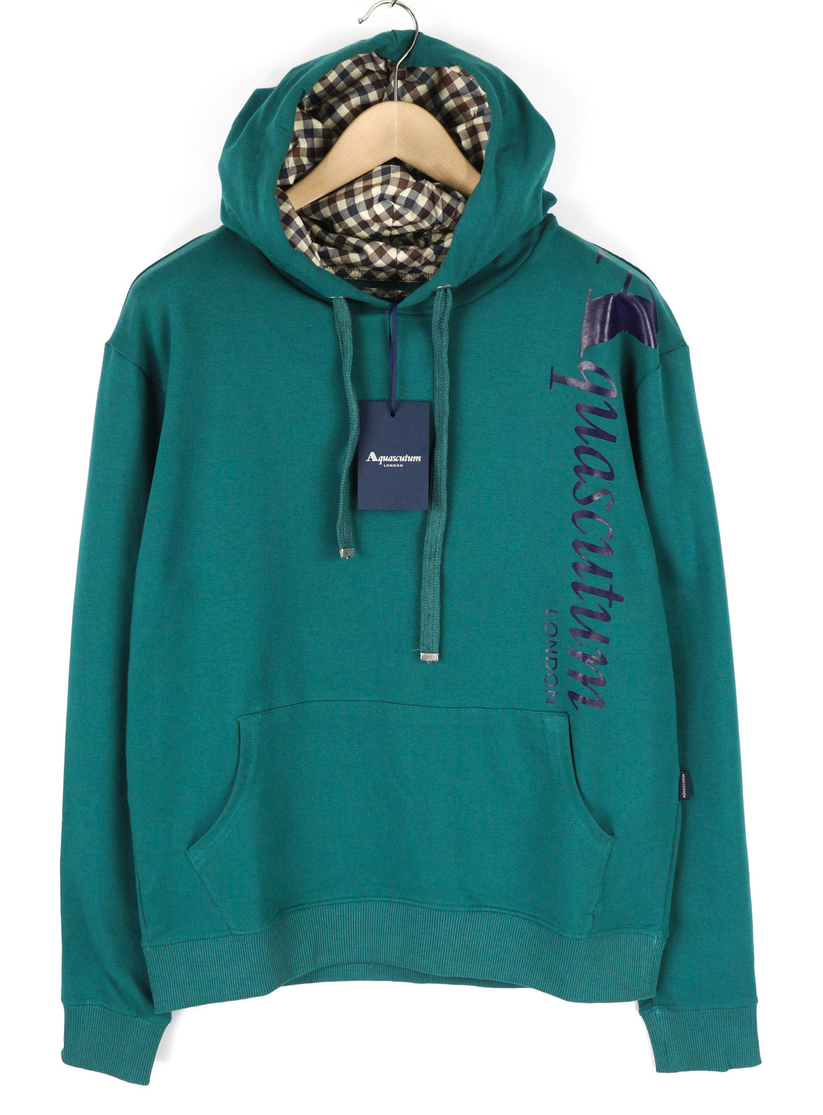 AQUASCUTUM FCIA18 Men Hoodie M Dark Green Kangaroo Hooded Pullover Straps Logo