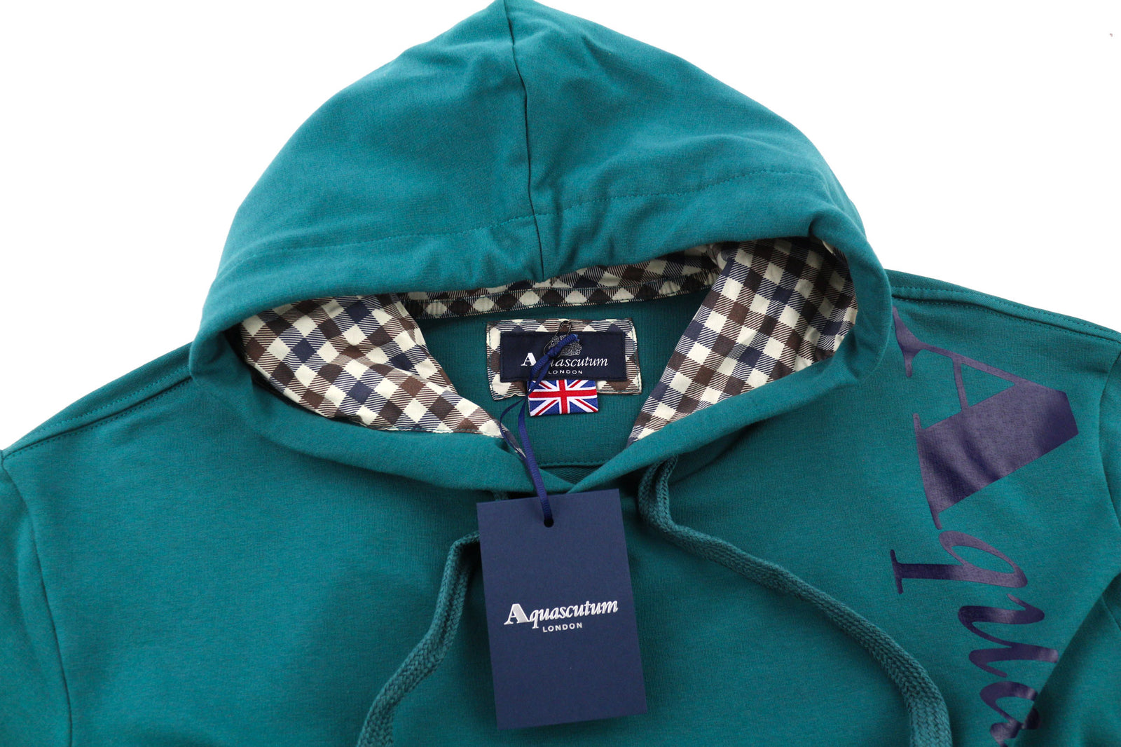 AQUASCUTUM FCIA18 Men Hoodie M Dark Green Kangaroo Hooded Pullover Straps Logo