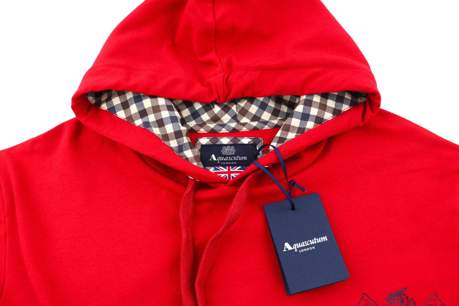 AQUASCUTUM FCIA26 Men Hoodie M Red Kangaroo Pocket Hooded Pullover Straps Logo