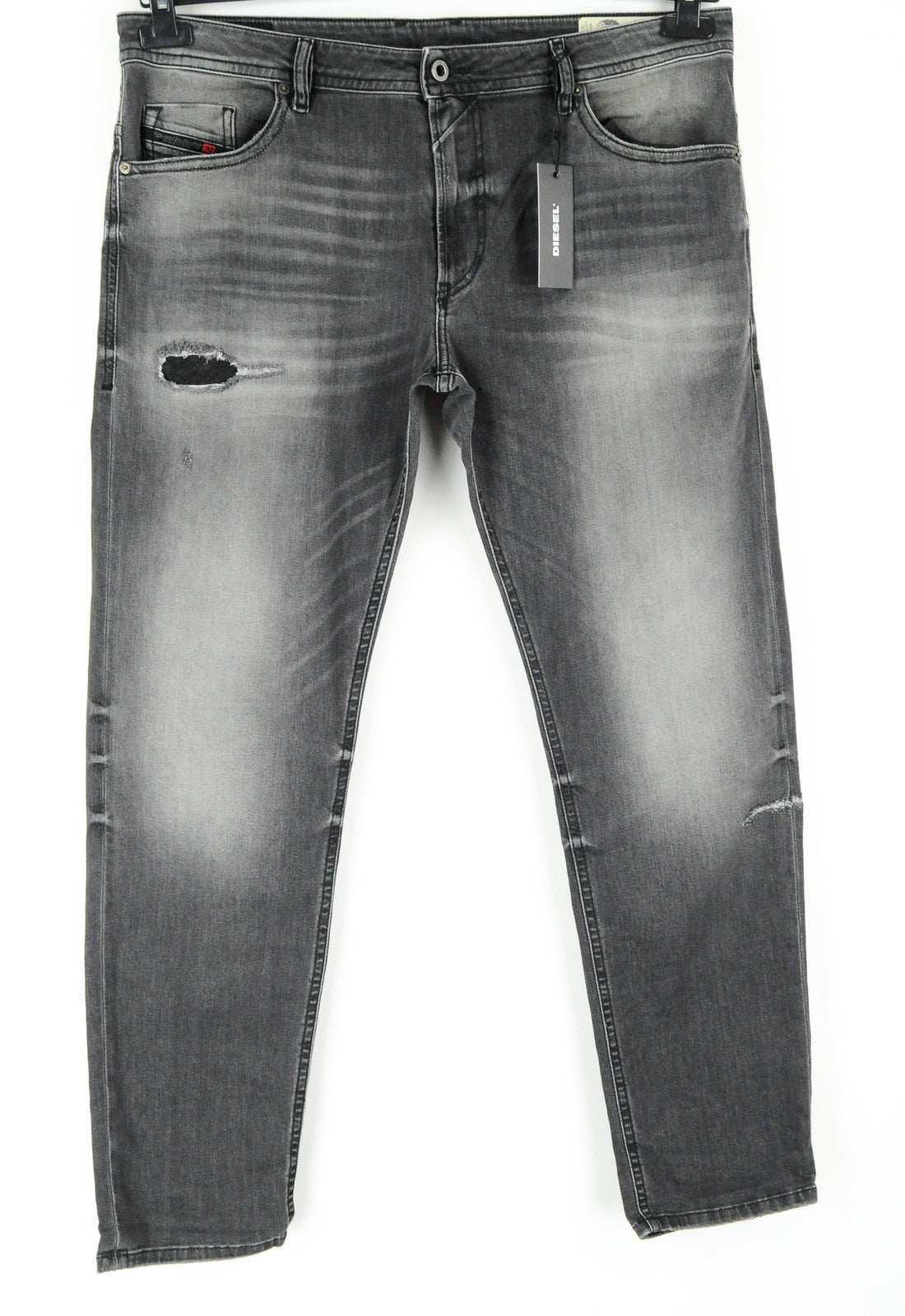 DIESEL Thommer R266U vyriški džinsai W38/L32 Slim Fit, plėšytos, pilkos, tamprios 