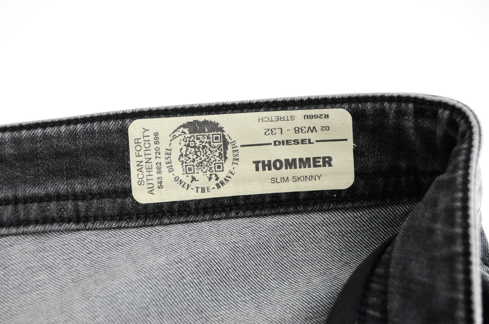 DIESEL Thommer R266U vyriški džinsai W38/L32 Slim Fit, plėšytos, pilkos, tamprios 
