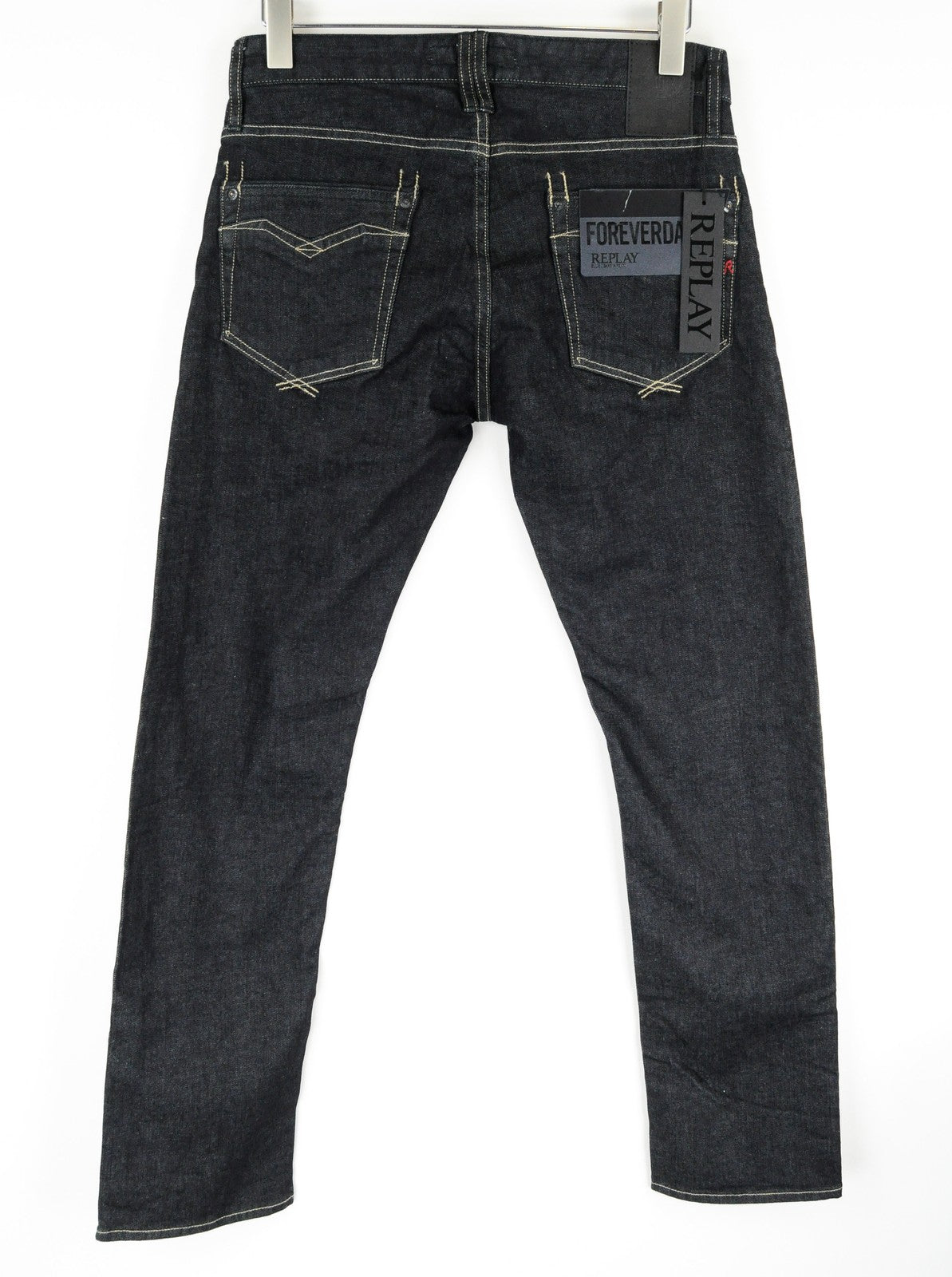 REPLAY Newbill Men's Navy Jeans W29/L32 Cotton Stretch Straight Fit Denim