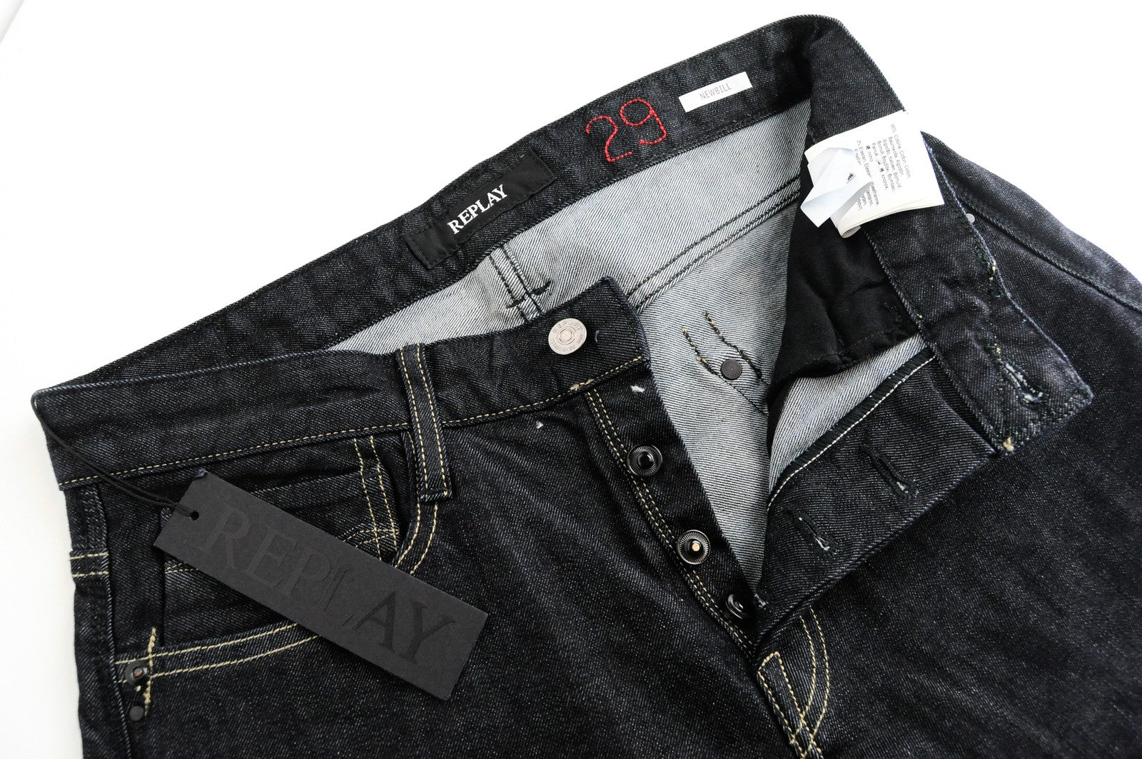 REPLAY Newbill Men's Navy Jeans W29/L32 Cotton Stretch Straight Fit Denim