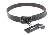 DIESEL B-Photo Men Belt 95 CM Black Leather Silver Tone Buckle Reversible Casual