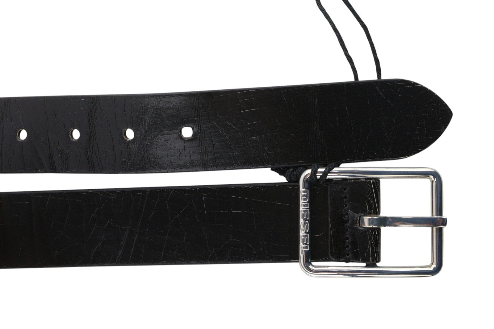 DIESEL B-Photo Men Belt 95 CM Black Leather Silver Tone Buckle Reversible Casual