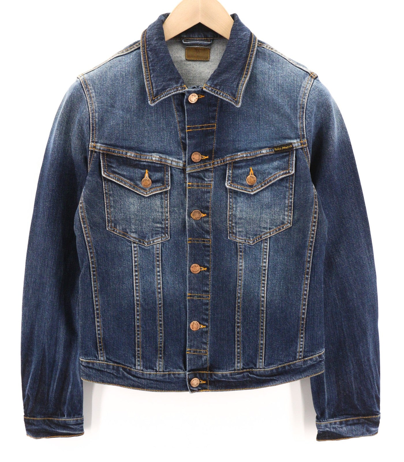 NUDIE JEANS Perry Org. Excellent Blue Mens Jacket S Denim Unlined Stretchy Blue