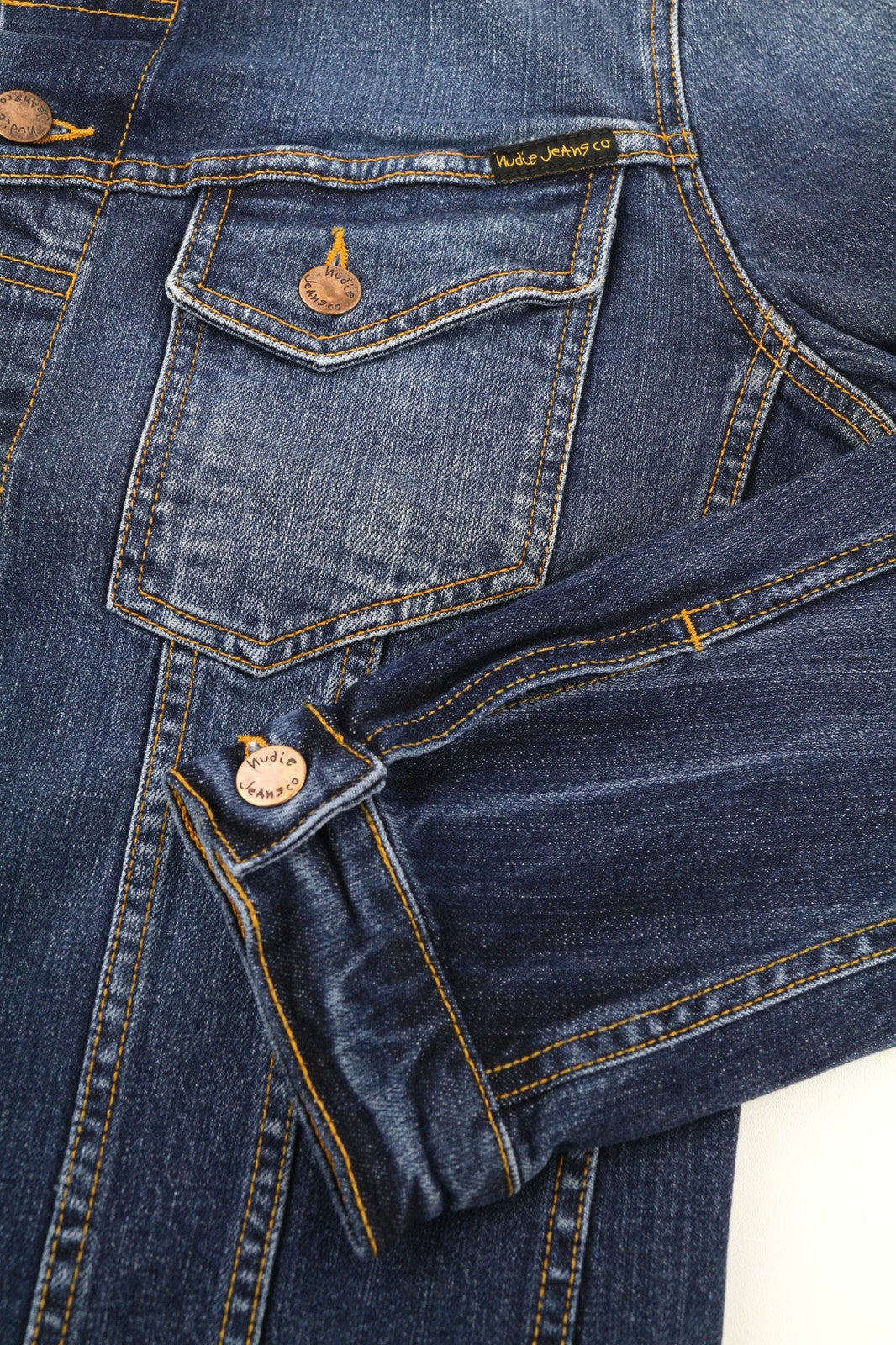 NUDIE JEANS Perry Org. Excellent Blue Mens Jacket S Denim Unlined Stretchy Blue