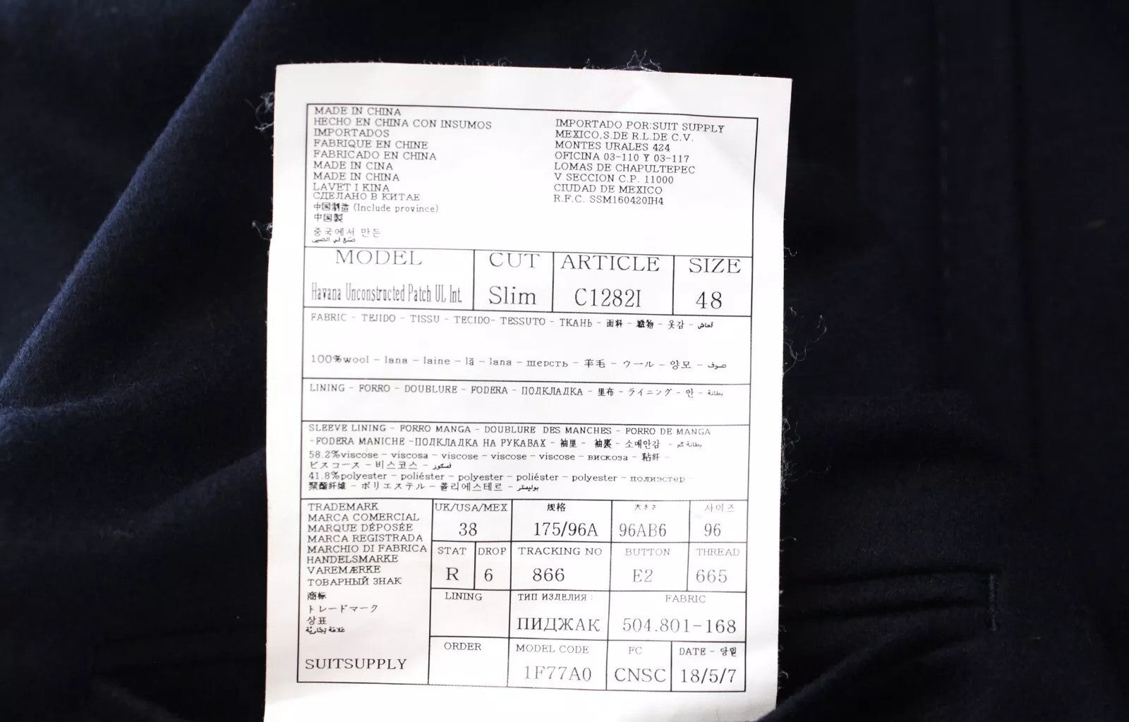 SUITSUPPLY Havana Men's Suit UK38R Navy Slim Wool 2-Piece Single-Breasted