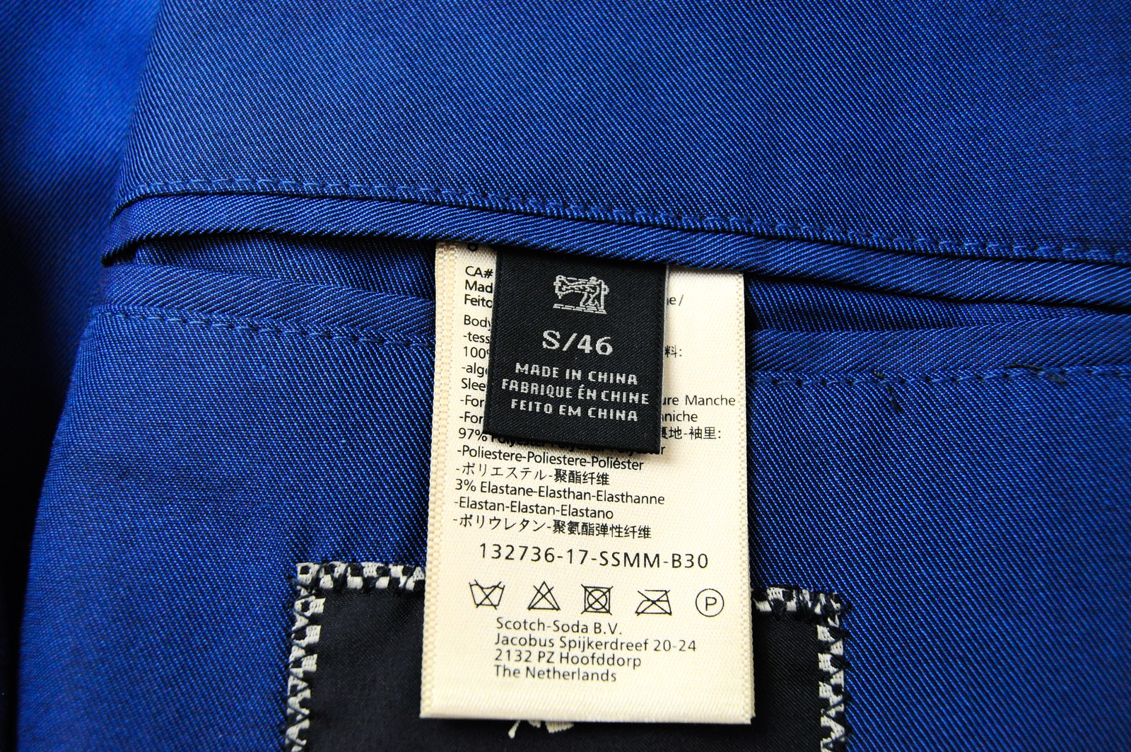 SCOTCH & SODA Ams Couture Men's Blazer S Blue Cotton Unlined Single-Breasted