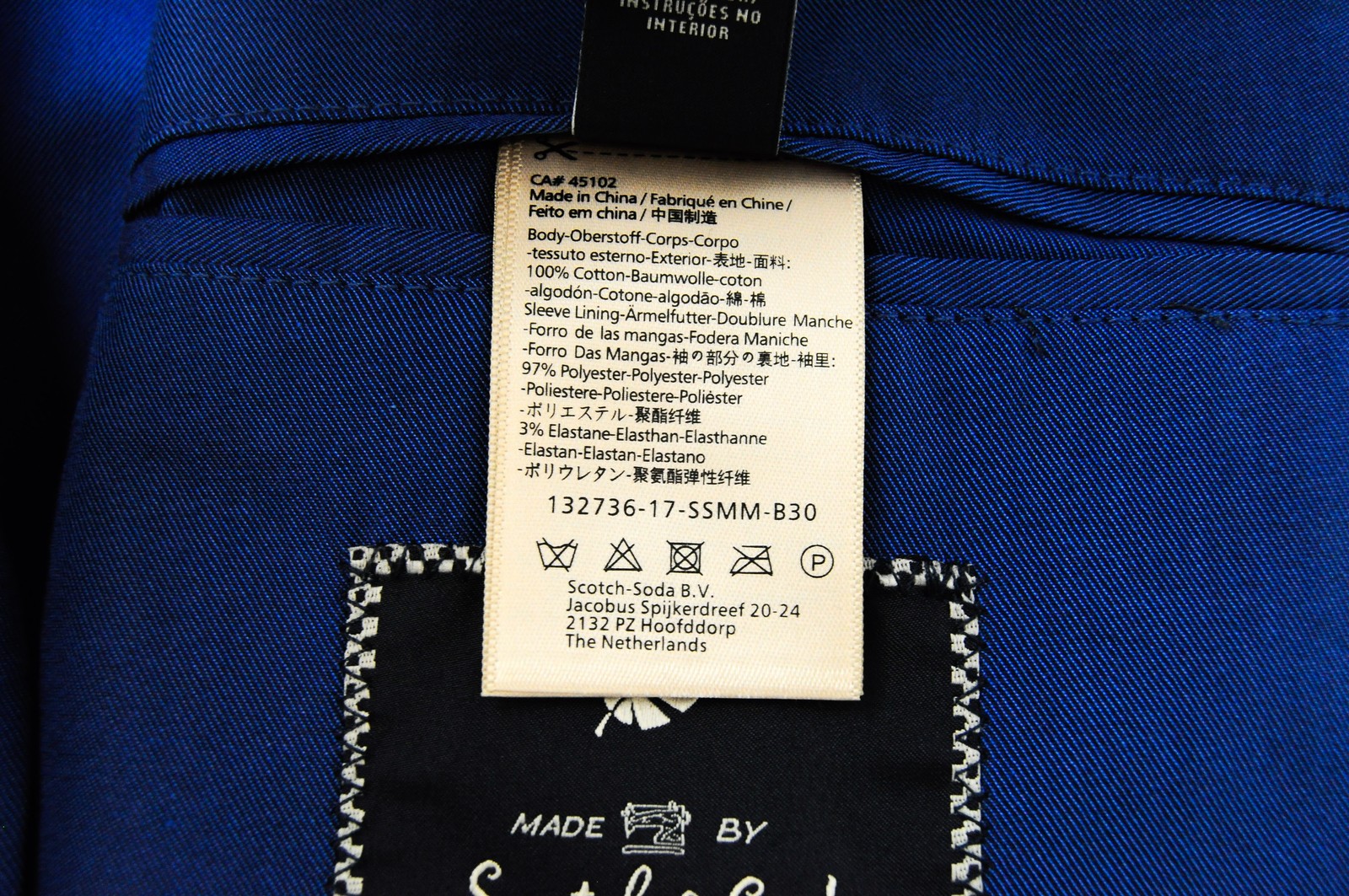 SCOTCH & SODA Ams Couture Men's Blazer S Blue Cotton Unlined Single-Breasted