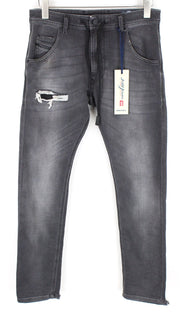 DIESEL Krooley CB-NE 069EM Men's Grey Ripped Sweat Jogg Jeans W28 Slim Stretch