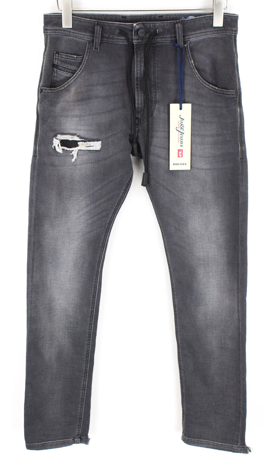 DIESEL Krooley CB-NE 069EM Men's Grey Ripped Sweat Jogg Jeans W28 Slim Stretch