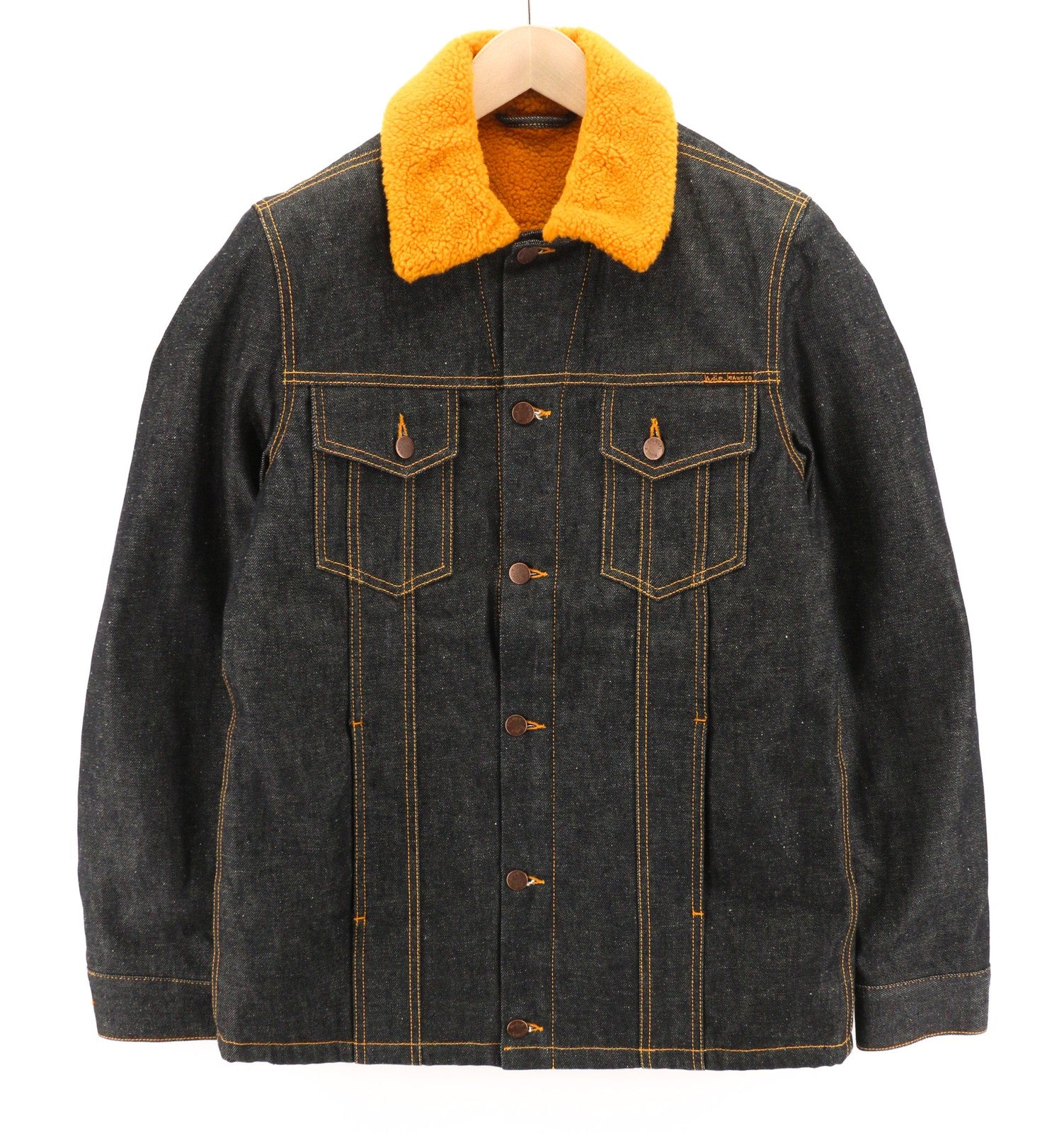 NUDIE JEANS Helmut Mens Jacket M Dress Blue Sherpa Lining Long Sleeved Denim