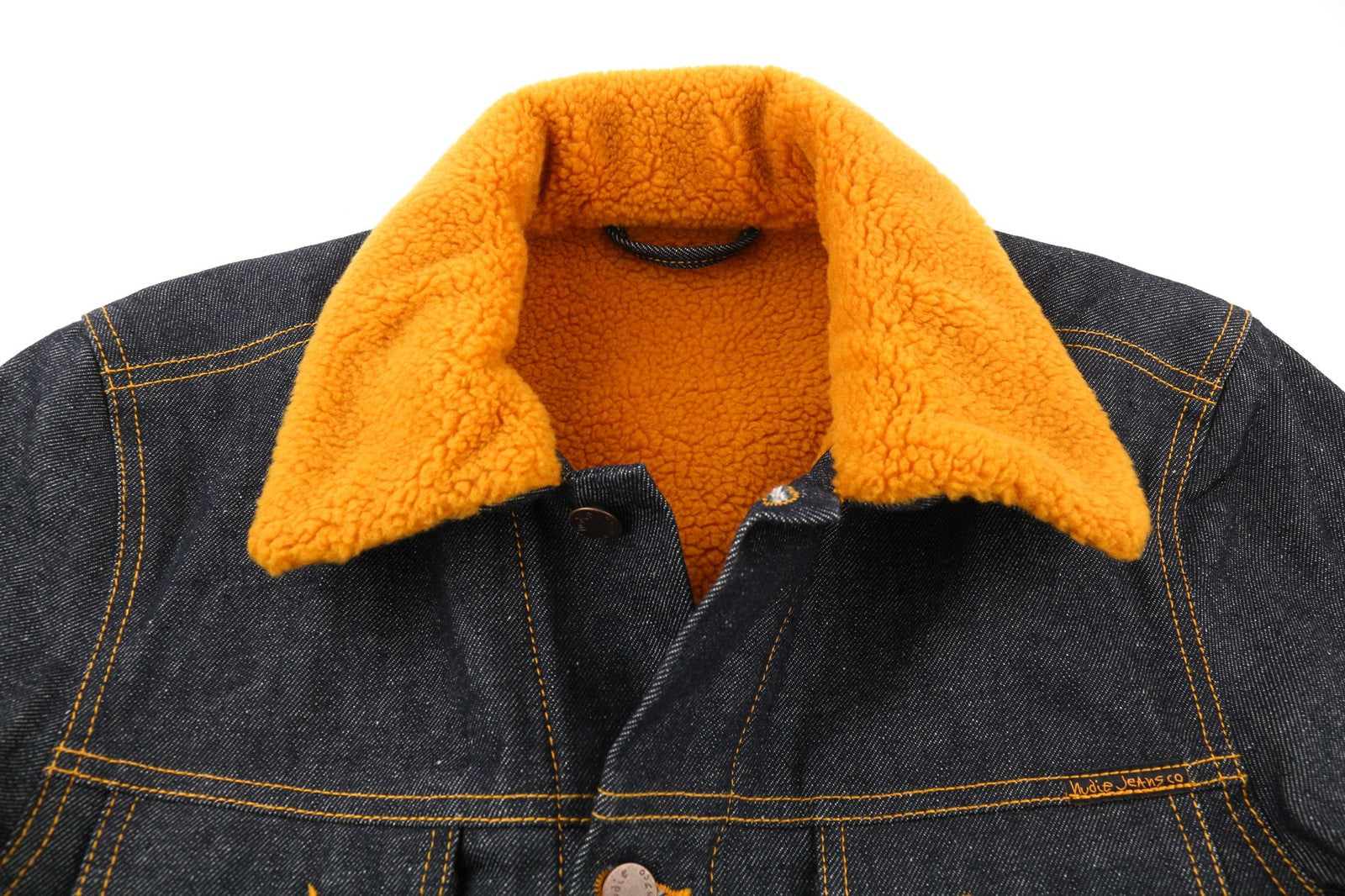 NUDIE JEANS Helmut Mens Jacket M Dress Blue Sherpa Lining Long Sleeved Denim