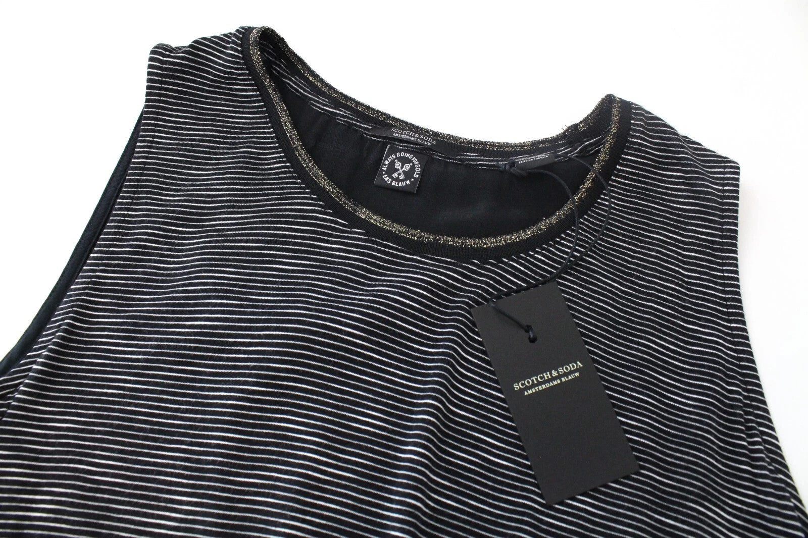 SCOTCH & SODA Ams Blauw Women's T-Shirt S Black Cotton Blend Sleeveless Stripe