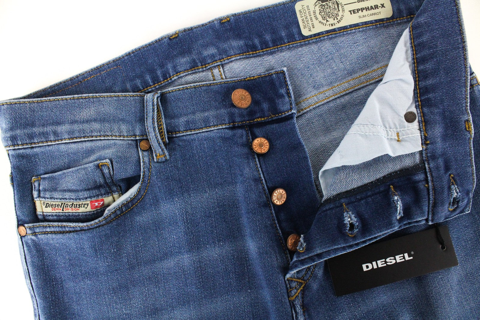 DIESEL Tepphar-X R8XA3 Men's Blue Jeans W28/L34 Slim Carrot Fit Washed Stretch