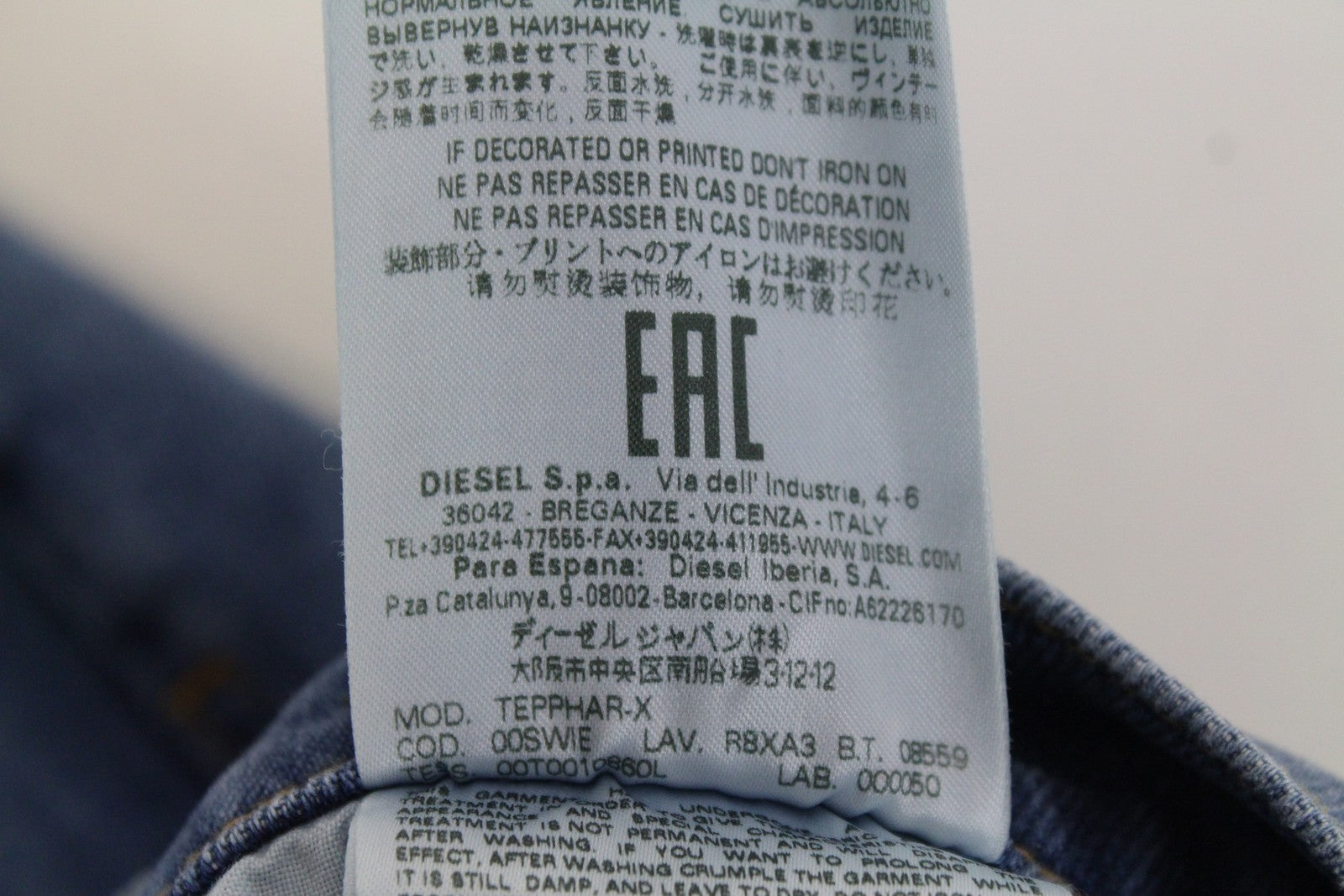 DIESEL Tepphar-X R8XA3 Men's Blue Jeans W28/L34 Slim Carrot Fit Washed Stretch