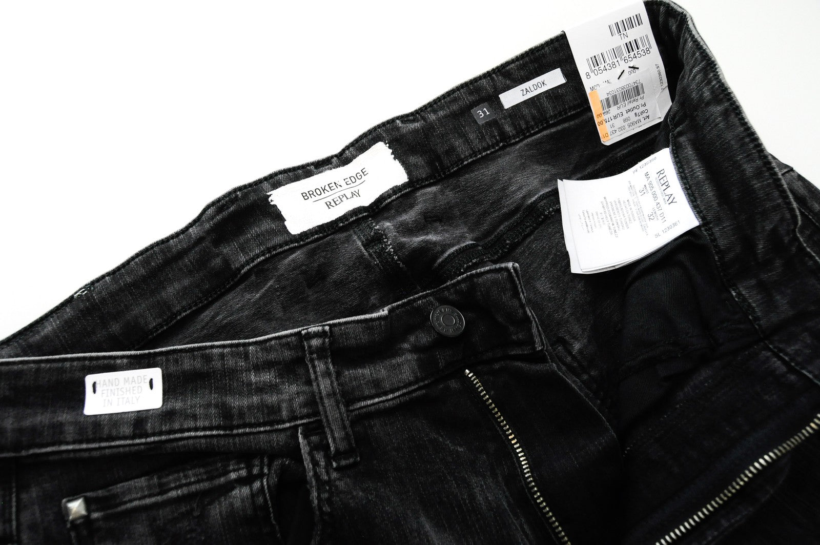 REPLAY Zaldok Men's Jeans W31/L32 Grey Washed Slim Fit Cotton Distressed Stretch