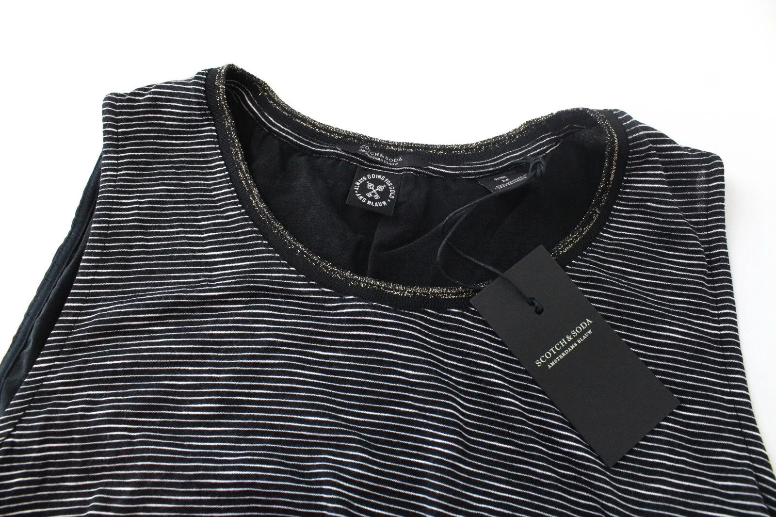 SCOTCH & SODA Ams Blauw Women's Tank Top M Striped Black Cotton Blend Tee
