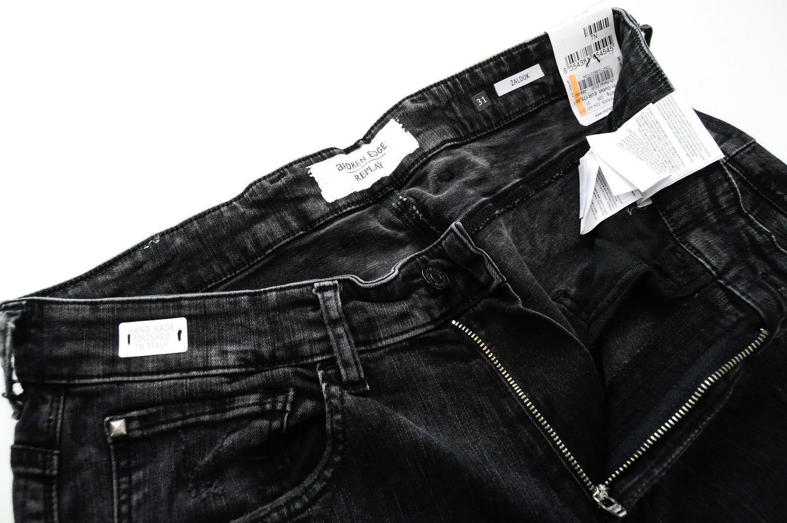 REPLAY Zaldok Men's Jeans W31/L34 Slim Fit Grey Ripped Washed Cotton Stretch