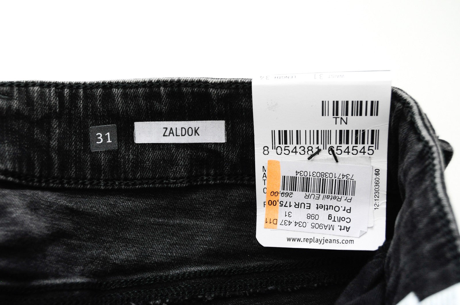 REPLAY Zaldok Men's Jeans W31/L34 Slim Fit Grey Ripped Washed Cotton Stretch