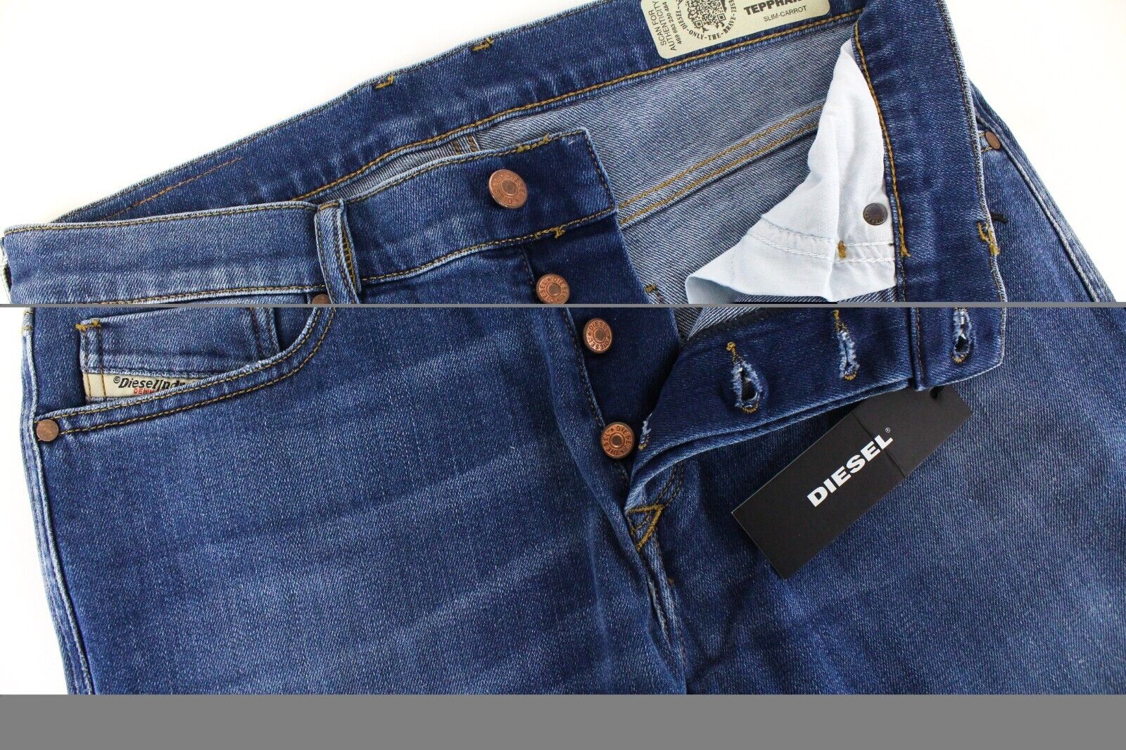 DIESEL Tepphar-X R8XA3 Men's Blue Slim Carrot Jeans W30/L34 Stretch Denim Wash