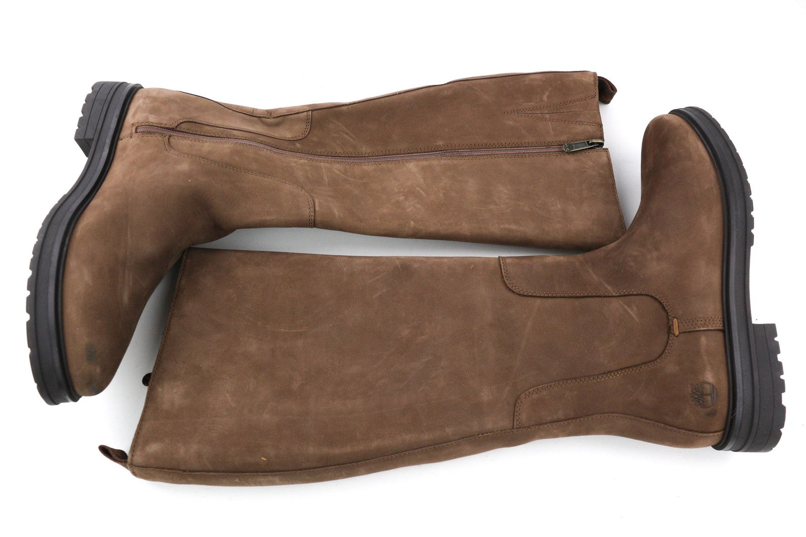 TIMBERLAND Womens Boots EU38 EU39 Brown Leather Almont Toe Zipper Long