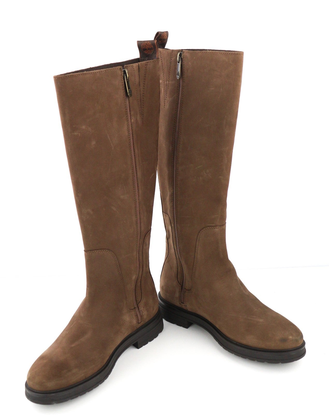 TIMBERLAND Womens Boots EU38 EU39 Brown Leather Almont Toe Zipper Long