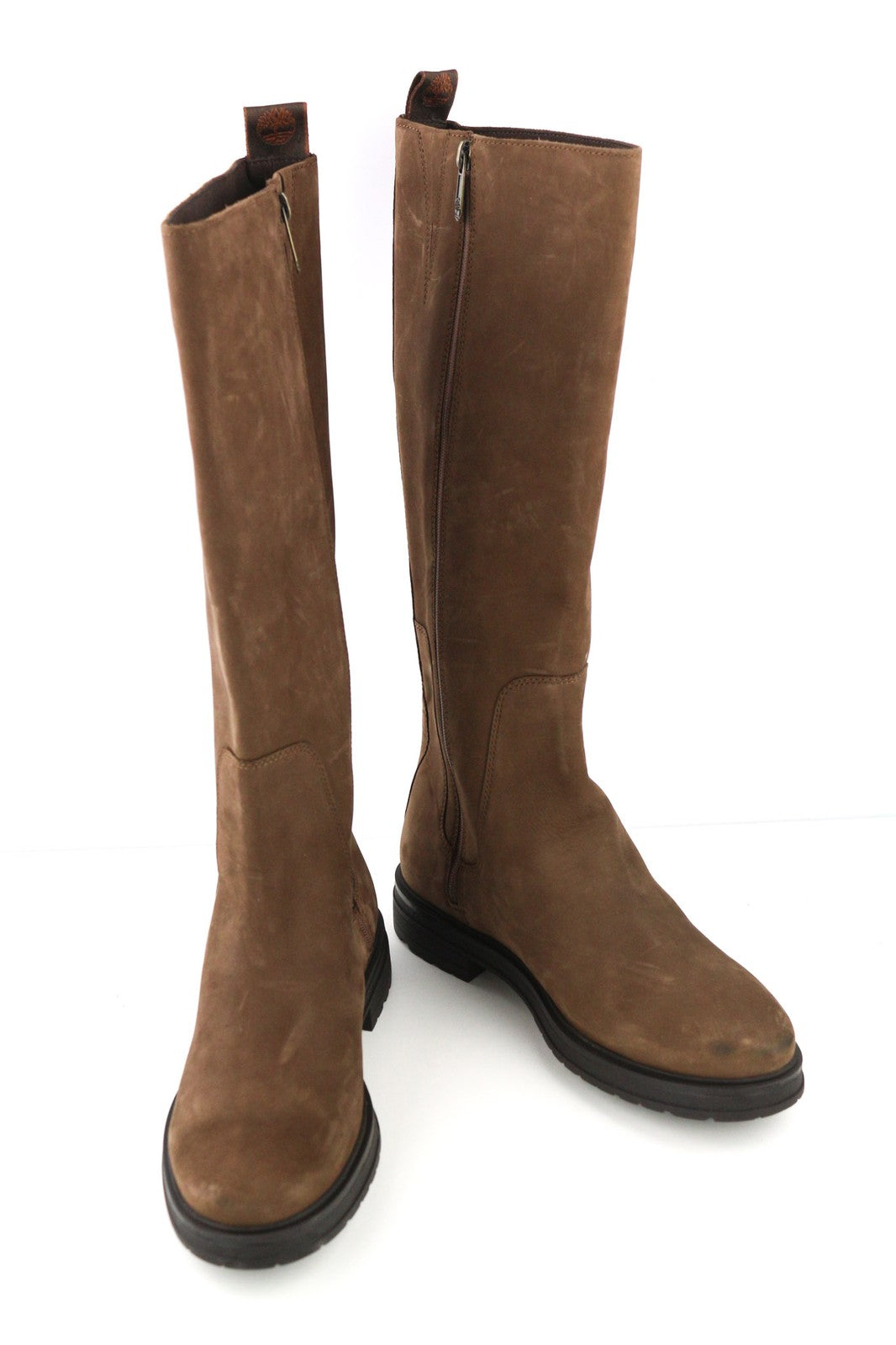 TIMBERLAND Womens Boots EU38 EU39 Brown Leather Almont Toe Zipper Long