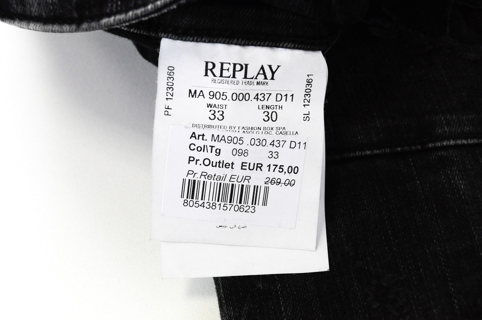 REPLAY Zaldok Men's Jeans W33/L30 Grey Distressed Wash Slim Fit Cotton Stretch