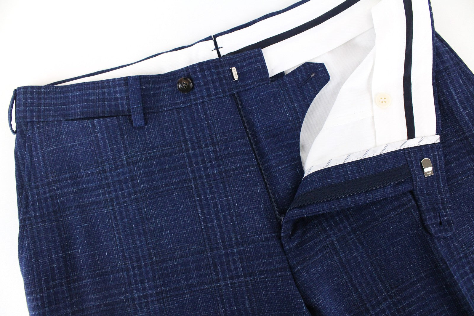 SUITSUPPLY Havana Men's Suit UK36R Blue Checked 2-Piece Wool Silk Linen Slim