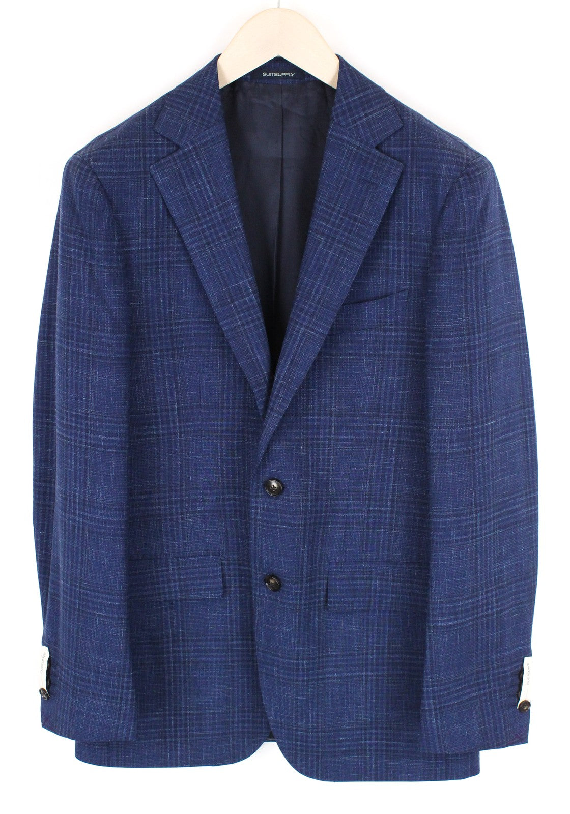 SUITSUPPLY Havana Men's Suit UK36R Blue Checked 2-Piece Wool Silk Linen Slim