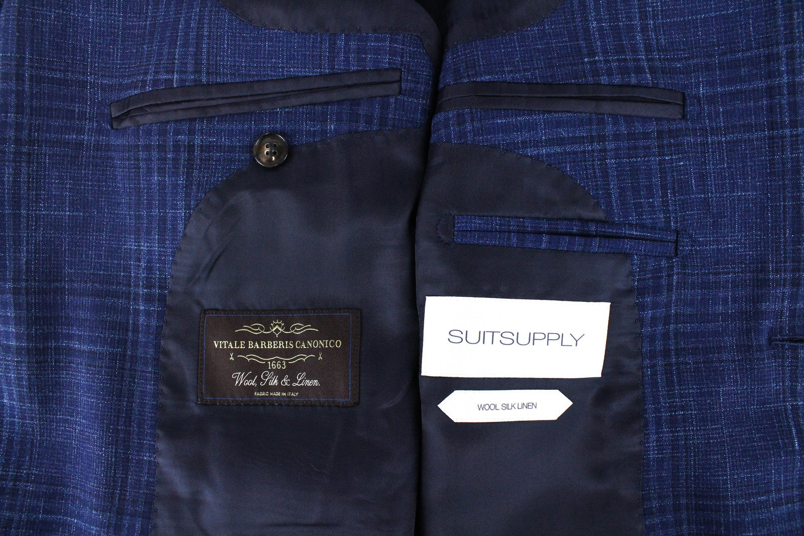 SUITSUPPLY Havana Men's Suit UK36R Blue Checked 2-Piece Wool Silk Linen Slim