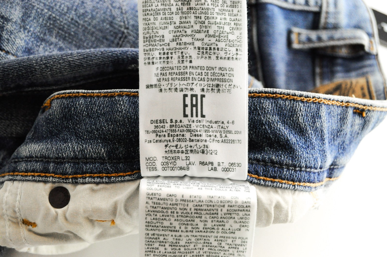 DIESEL Troxer R6AP8 Men's Blue Jeans W28/L32 Slim Skinny Aged Stained Denim