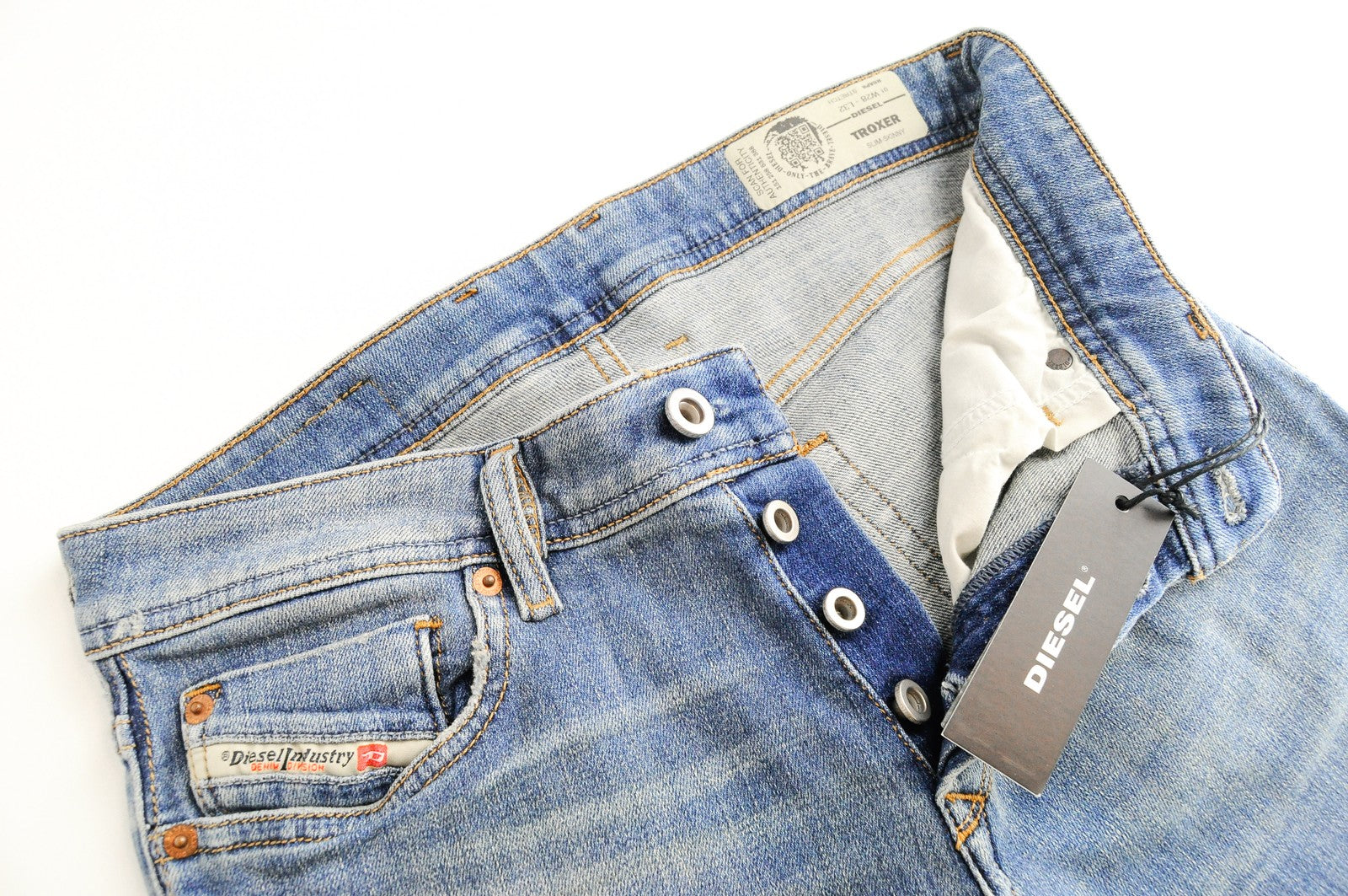 DIESEL Troxer R6AP8 Men's Blue Jeans W28/L32 Slim Skinny Aged Stained Denim