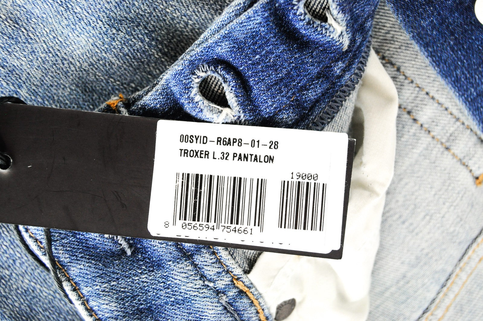 DIESEL Troxer R6AP8 Men's Blue Jeans W28/L32 Slim Skinny Aged Stained Denim