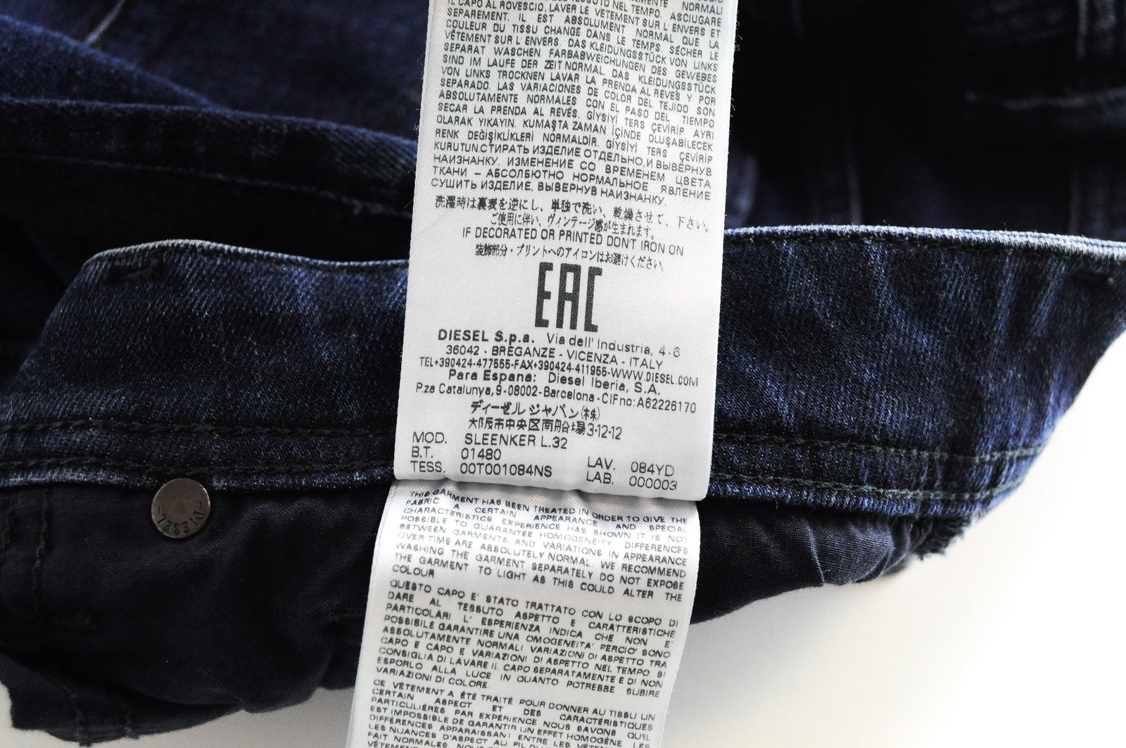 DIESEL Sleenker 084YD Men's Blue Jeans W29/L32 Slim Skinny Dark Washed Denim