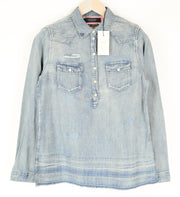 SCOTCH & SODA Ams Blauw Men's Shirt S Blue Denim Style Cotton Ripped Half-Button