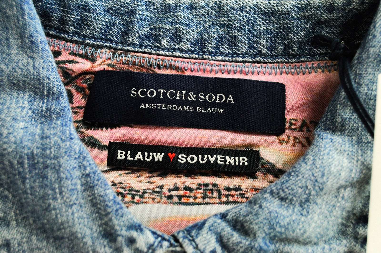 SCOTCH & SODA Ams Blauw Men's Shirt S Blue Denim Style Cotton Ripped Half-Button