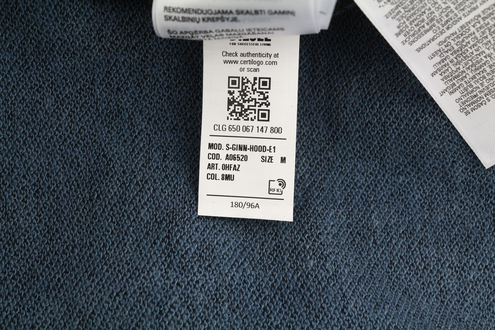 DIESEL S-Ginn-Hood-E1 Men Hoodie M Washed Grey Distress Hooded Kangaroo RRP€195