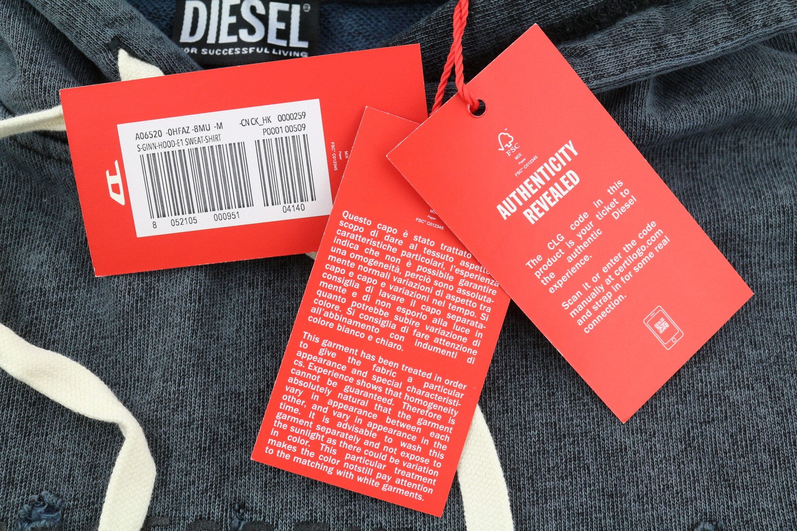 DIESEL S-Ginn-Hood-E1 Men Hoodie M Washed Grey Distress Hooded Kangaroo RRP€195