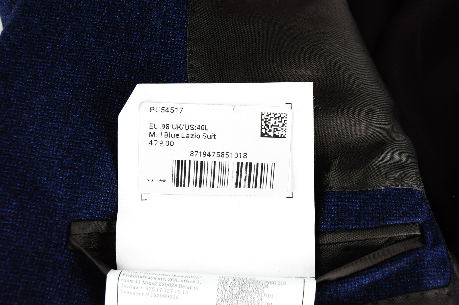 SUITSUPPLY Lazio Men's Suit UK40L Woolen Slim Cut Woven Melange 2-Piece Classic