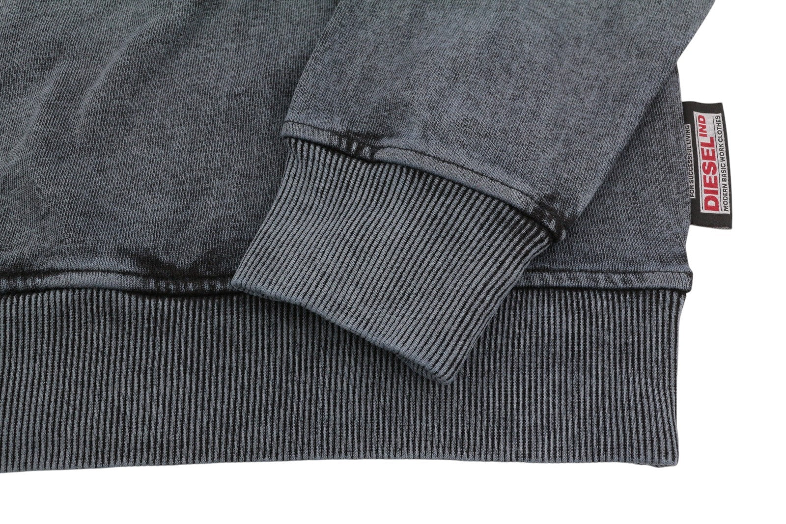 DIESEL S-Ginn-Hood-E1 Men Hoodie S Washed Grey Distress Hooded Kangaroo RRP€195