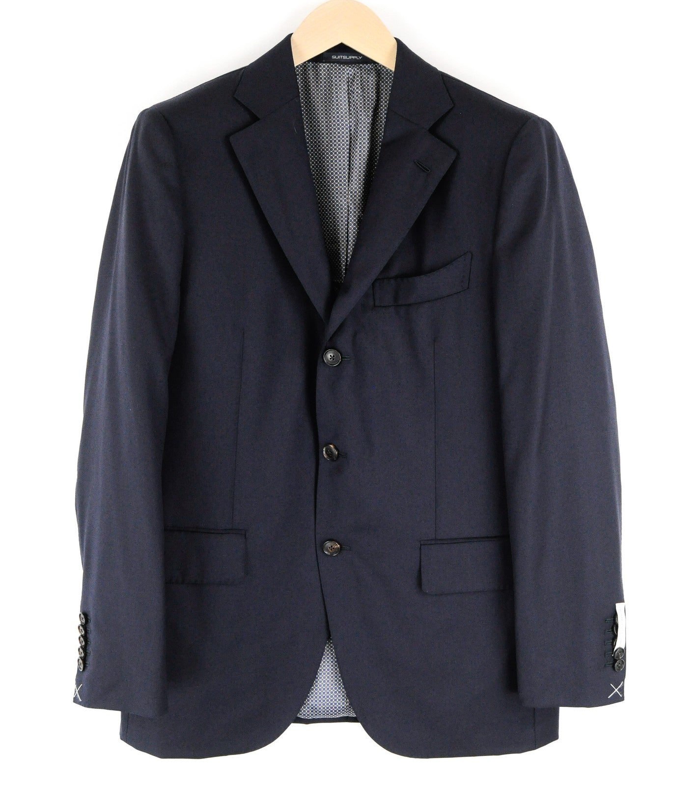 SUITSUPPLY La Spalla vyriškas tamsiai mėlynas švarkas su vilnoniu pamušalu (UK40R) klasikinis oficialios suknelės modelis 