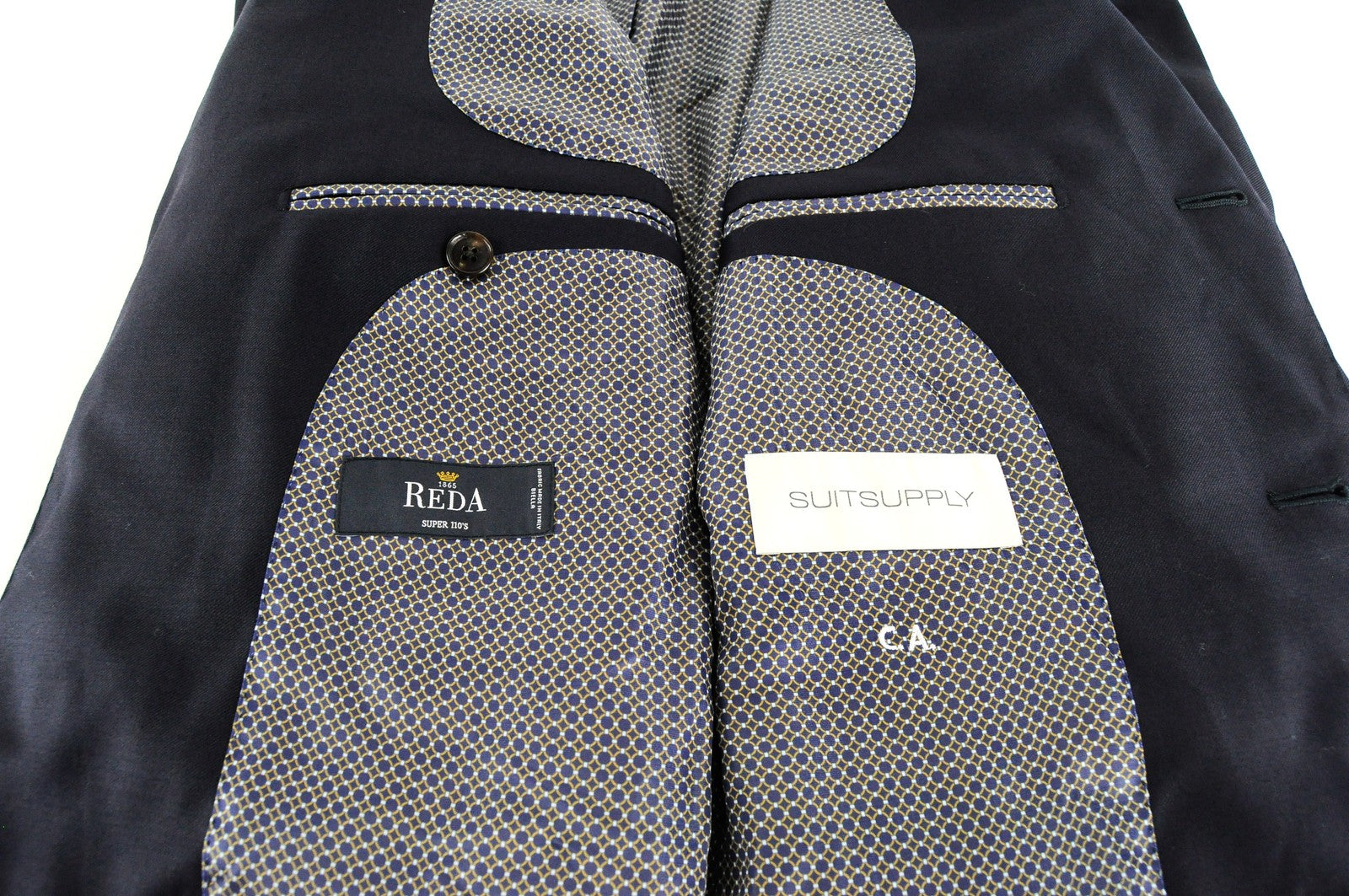 SUITSUPPLY La Spalla vyriškas tamsiai mėlynas švarkas su vilnoniu pamušalu (UK40R) klasikinis oficialios suknelės modelis 