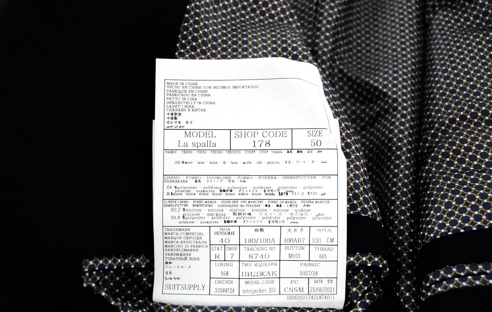 SUITSUPPLY La Spalla vyriškas tamsiai mėlynas švarkas su vilnoniu pamušalu (UK40R) klasikinis oficialios suknelės modelis 