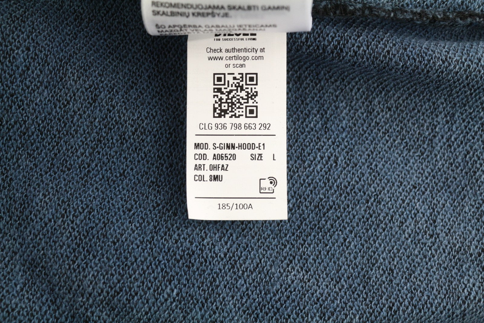 DIESEL S-Ginn-Hood-E1 Men Hoodie L Washed Grey Distress Hooded Kangaroo RRP195