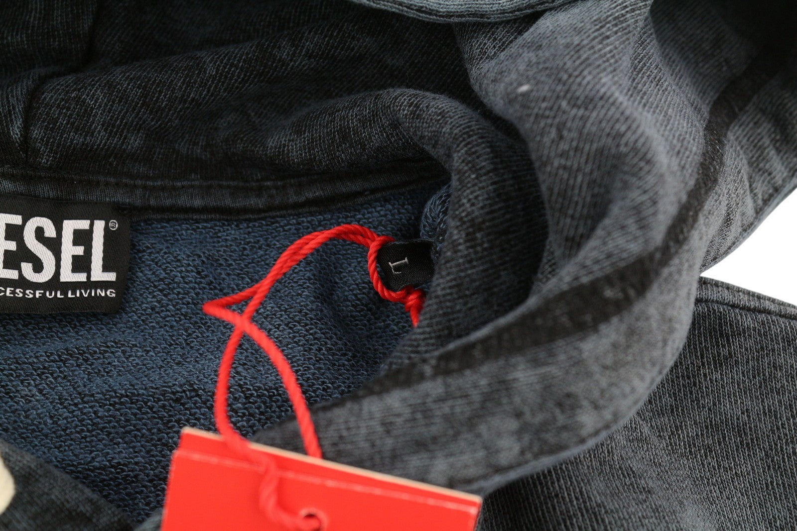 DIESEL S-Ginn-Hood-E1 Men Hoodie L Washed Grey Distress Hooded Kangaroo RRP195