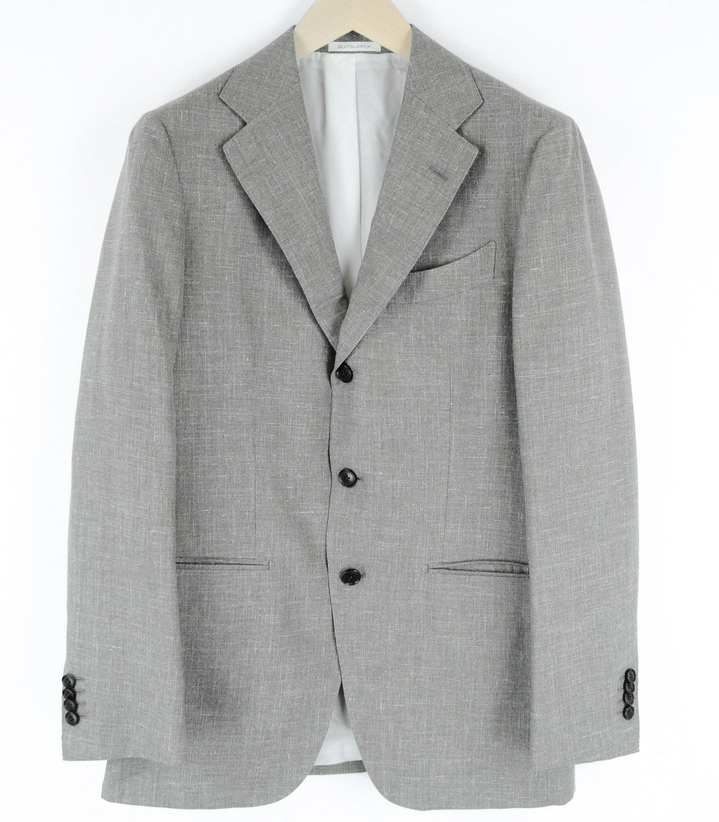 SUITSUPPLY Havana Jetted FL Men's Grey Blazer UK38R Wool Silk Linen Slim Fit